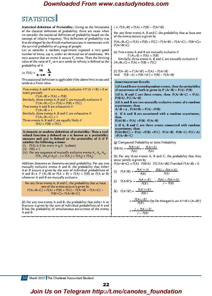 Ca Foundation Statistics Probability Quick Revision Notes Ca Study Notes