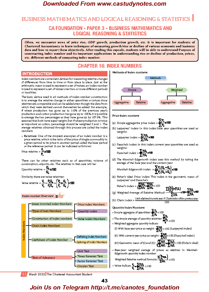 Ca Foundation Statistics Index Numbers Quick Revision Notes Ca Study